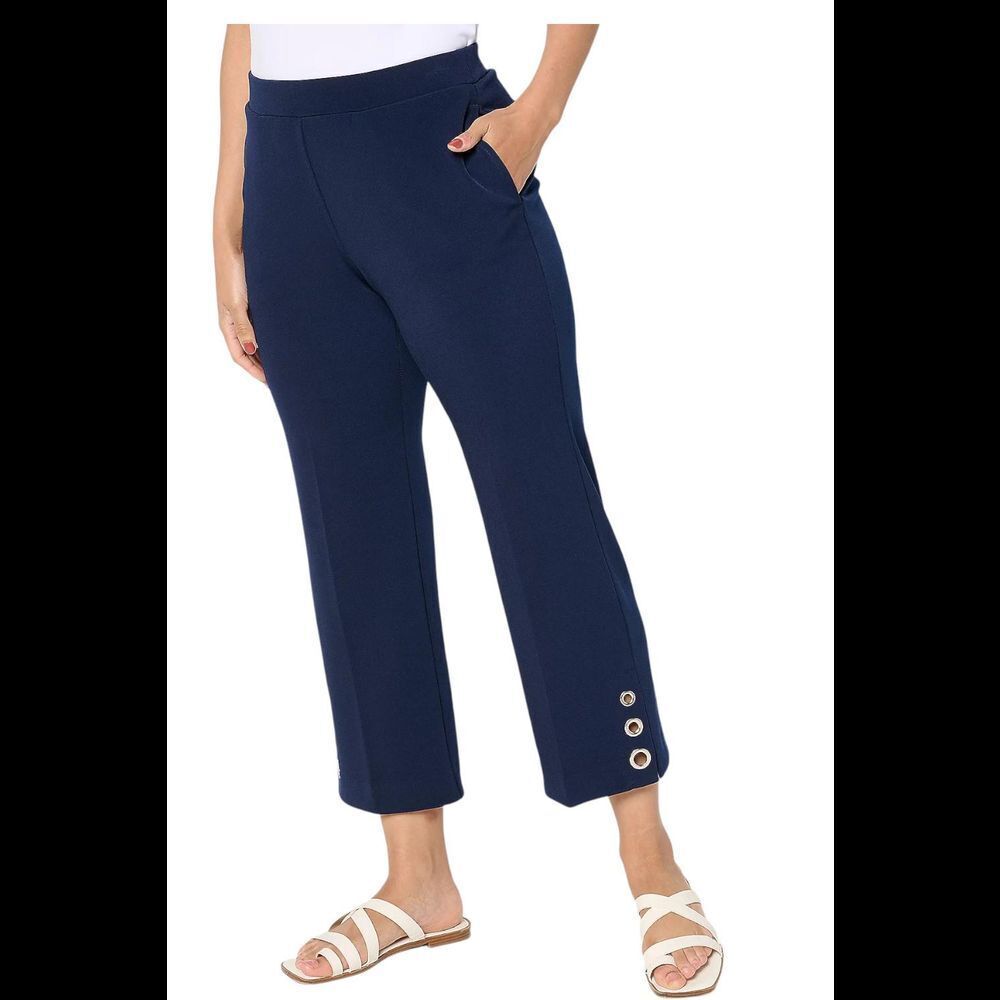 Susan Graver Women's LK Fusion Regular Mini Boot Cut Crop Pants Navy - Regular